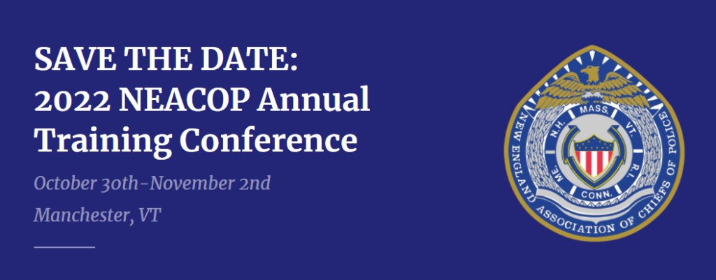 police shield text save the date 2022 neacop training conference